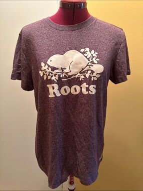 Roots Canada Women's Original Beaver Logo Heather Purple T-Shirt